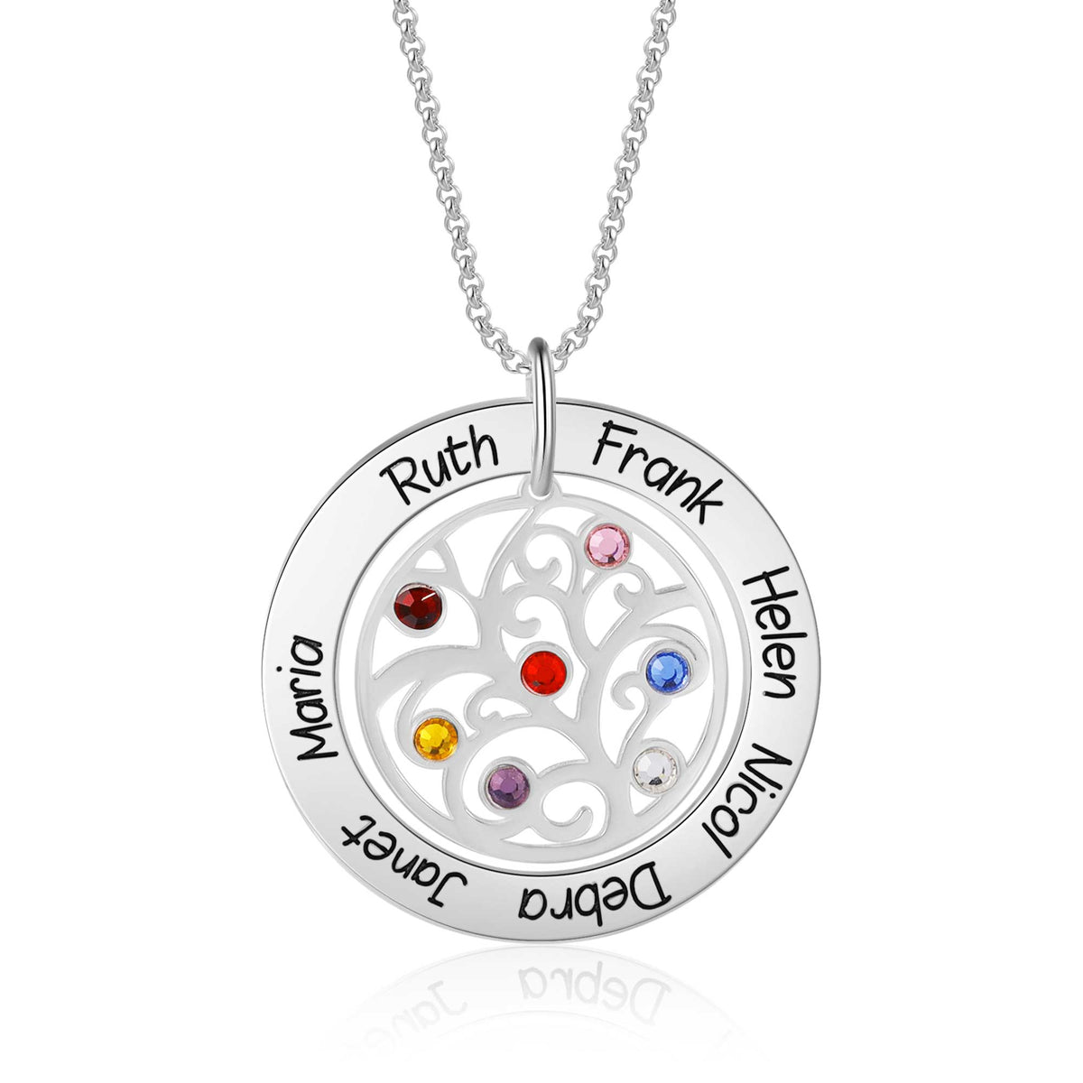 Tree Of Life Birthstone Necklace Engraved For Mom Grandma