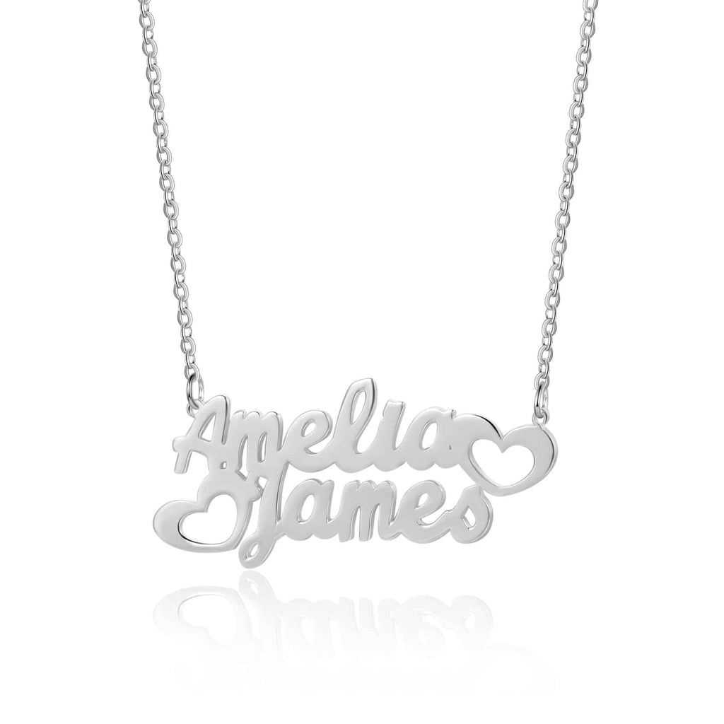 Two Name Necklace Silver Tone for Couple Personalized