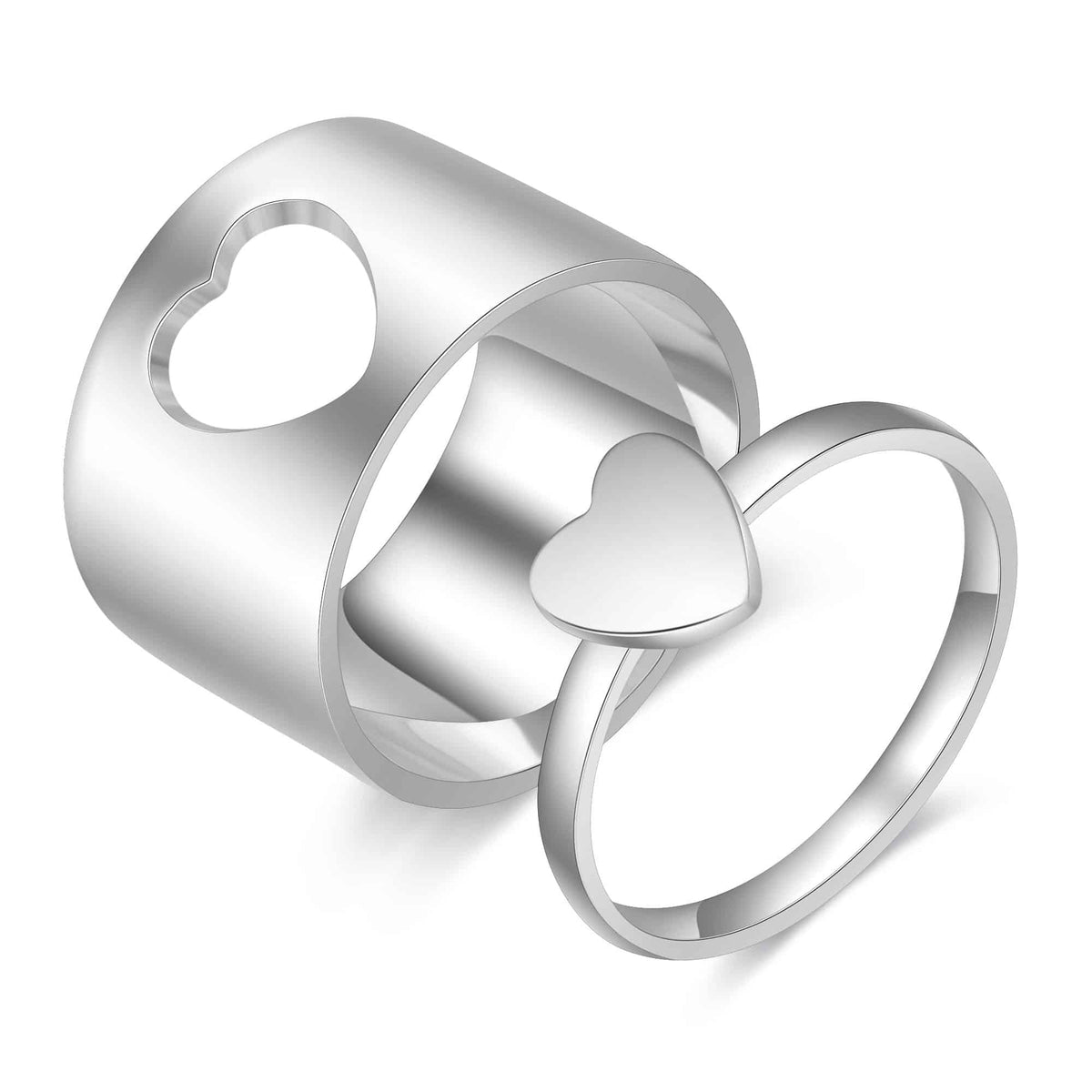 Mother Daughter Ring Set in Silver-Tone Finish with Heart Cutout